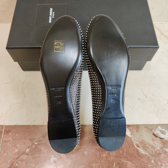 SAINT LAURENT Studded Black Ballet Flats - Picture 9 of 14